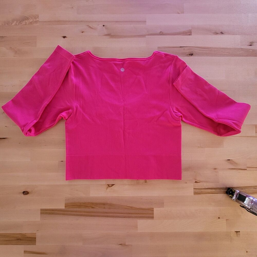 CLEARANCE Athleta Aurora Seamless Crop Top Long Sleeve Pink Size L Yoga Gym - Picture 2 of 11